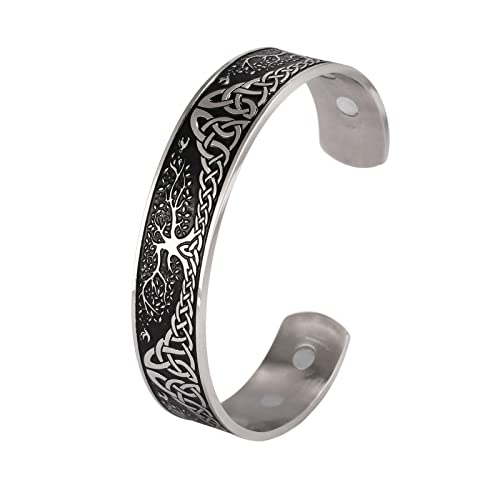 LIKGREAT YGGDRASIL Bracelet en acier inoxydable pour homme Motif arbre de vie Noir brillant, M, Métal Cover