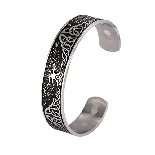 Yggdrasil Pulsera de acero inoxidable para hombre y mujer, brazalete con diseño de árbol mundial de la vida