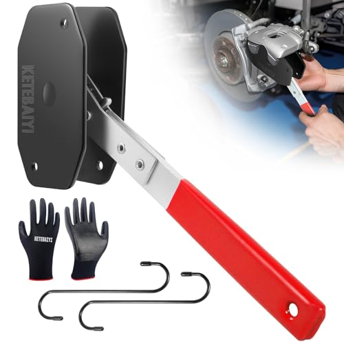 KETEBAIYI Brake Caliper Compression Tool, 4-in-1 Universal Disc Caliper Tool, 360° Swivel Ratchet Compressor for Automotive Brake Repair and Installation, Includes 2 Rubber Hooks and Gloves (Red)