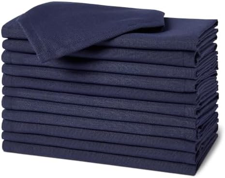 Amazon Basics Wiederverwendbare schmutzabweisende und knitterfreie Stoffservietten, 12er-Pack, 43 x 43 cm, Blau