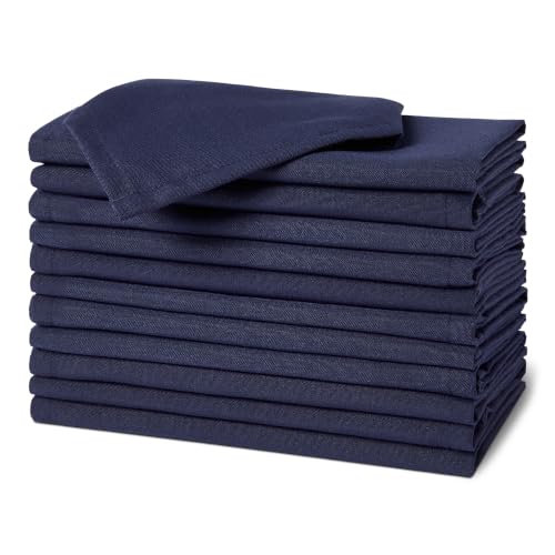 Amazon Basics Reusable Stain and Wrinkle Resistant Cloth Napkins, 100% Recycled Polyester, Machine Washable, 17 x 17 inches, Blue, 12-Pack