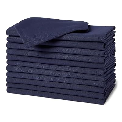 Amazon Basics Reusable Stain and Wrinkle Resistant Cloth Napkins, 100% Recycled Polyester, Machine Washable, 17 x 17 inches, Blue, 12-Pack