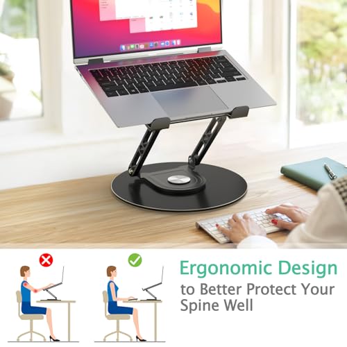 Image of Laptop Stand for Desk Adjustable Computer Stand with 360 Rotating Base Ergonomic Laptop Riser Mount for Desk Foldable Protable Computer Desk Fits with MacBook Pro Air, Round Black