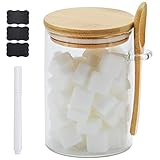 FyndraX Glass Sugar Jar with Bamboo Lid, 15 Oz Airtight Salt Container with Spoon and Labels for Storage Coffee Beans, Tea, Salt and Food Organizer Canister, Pack of 1