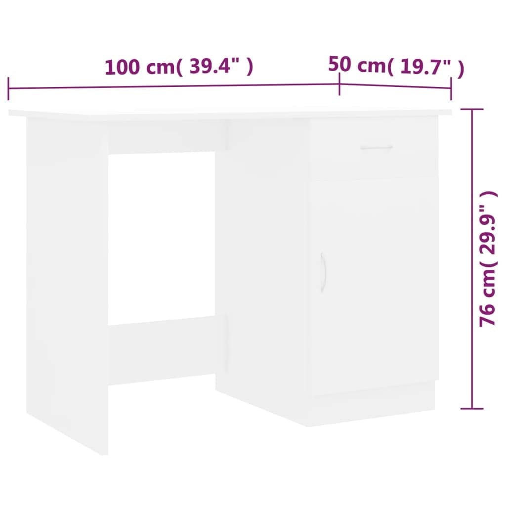 Scrivania bianca in legno, 100 x 50 x 76 cm, con cassetto e porta, salvaspazio, per casa, ufficio, gaming e studio, ergonomica, per bambini e ragazzi