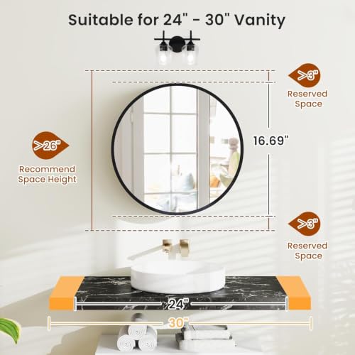 Image of iSTAR 16 Inch Round Wall Mirror with Storage Shelf (Black) | Bathroom Vanity Glass with Hidden Storage Cabinet | Wall Mounted Decorative Reflector for Bathroom, Bedroom, Living Room