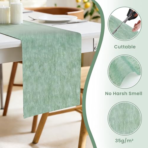 Vlies Tischläufer, 30 cm x 30 m, Modern, Reißfest & Zuschneidbar, Halbtransparente Tischband, Deko Tischdecke für Hochzeit, Geburtstag & Gartenparty, Eukalyptus Grün