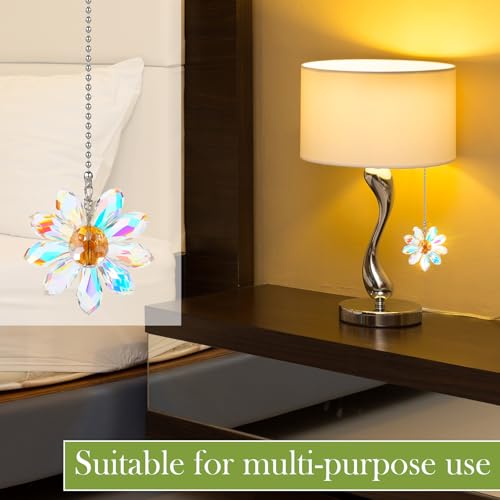Image of Threehoney 4 Pieces Ceiling Fan Pull Chain Extender Light Pull Light Chain Extender Pack for Ceiling Fans Extension Pack Crystal Glass Flower Pendants with 22.8 Inch(AB Color)