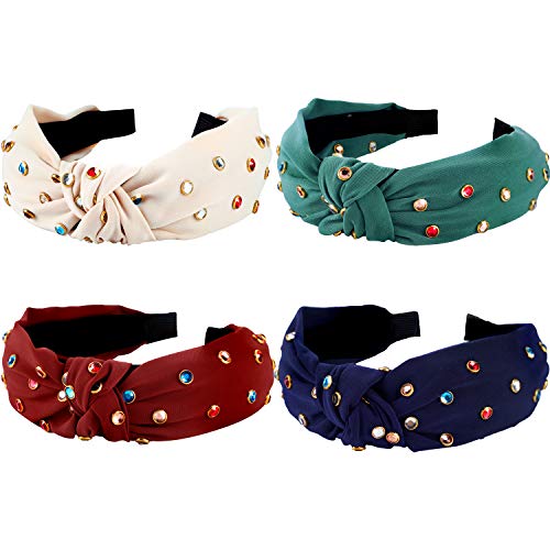 4 Pcs Rhinestone Headband For Women Girls Embellished Twist Knot Wide Hair Hoop Hair Band Hair Decoration #TOP8
