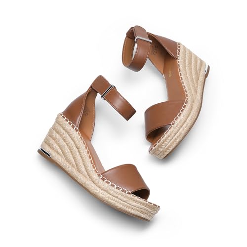 DREAM PAIRS DREAM PAIRS Women's Wedge Sandals Open Toe Espadrilles Sandals Comfortable Dressy Ankle Strap Platform Sandals Suitable for Work Beach Summer Shoes,Size 9,Brown,DWUMPS2505