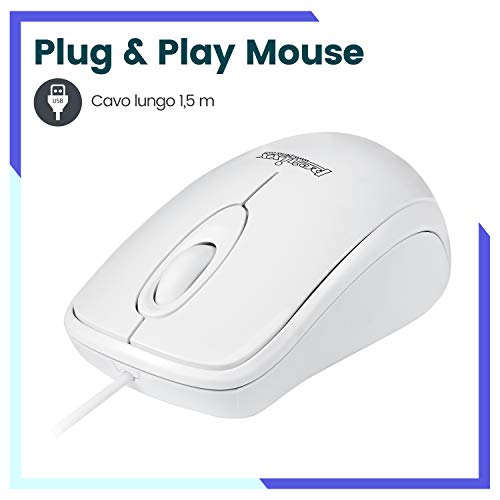 Perixx PERIDUO-303 Set tastiera e mouse , connettore USB, 7 tasti multimediali, bianco, QWERTY italiano