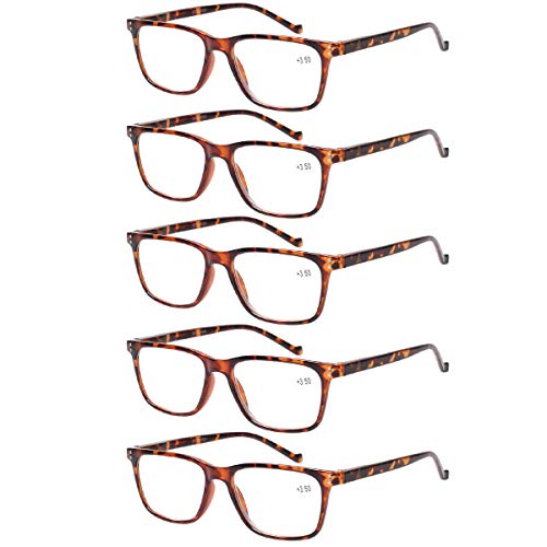 JOSCHOO 5 Pack Reading Glasses Men Women Spring Hinges Comfortable Glasses for Reading (5 Tortoise, 0.75)