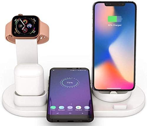 systene 4 in 1 Wireless Charger Charging Stand Docking Station for iPhone, Type-c, Micro USB, Stand for Apple Watch Charging Dock for AirPods - White