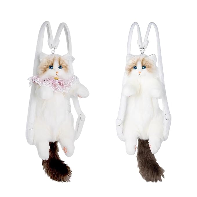 Image of 3D Ragdoll Cat Plush Backpack, Cute Cat Design Soft Toy Bag, Lightweight Adorable School & Travel Mini Backpack for Kids & Girls