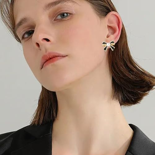 Pearl Bow Knot Small Stud Earrings Sterling Silver Pins Cubic Zirconia Crystal Butterfly Tie Cute Statement Earrings Cartilage Studs Wedding Christmas Jewelry Gifts for Women2