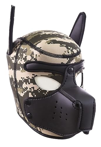 犬の頭のマスク子犬のフードネオプレンフルフェイスマスク、ハロウィンマスク、クリスマスマスク、パーティーコスチューム (迷彩-1 / L)