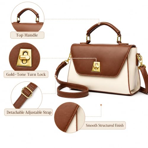 Image of Crossbody Bag for Women Shoulder Handbag PU Leather Satchel Purse with Top Handle Gold Turn Lock Adjustable Strap