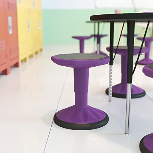 Image of Flash Furniture Carter Adjustable Height Kids Active Stool - Flexible Purple Stool for Classroom and Home - Non-Skid Bottom - Rubberized Seat - 14 inch - 18 inch Seat Height