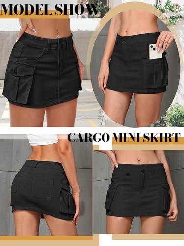 Women Denim Cargo Skirt Mini Low Waist Button Bodycon Y2K Flap Pockets Skirts3