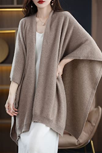 Women's Shawl Wrap Plus Size Cardigan 100% Merino Wool Poncho Cape Fall Winter Open Sweater Coat4
