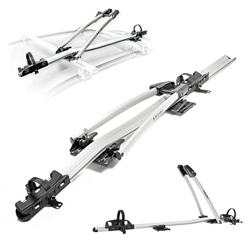 Guía de los mejores portabicicletas para coche 2023. 10 AGURI ACUDA III | Portabicicletas de Techo, Soporte Universal para Bicicletas en el Techo del Automóvil con Cerradura; Capacidad de Carga de hasta 20 kg | Construcción Ligera y Resistente de Aluminio