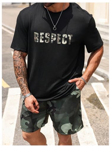 WDIRARA Men's Big and Tall 2 Piece Outfits Letter Camo Print Short Sleeve Tracksuit Track Shorts Set3