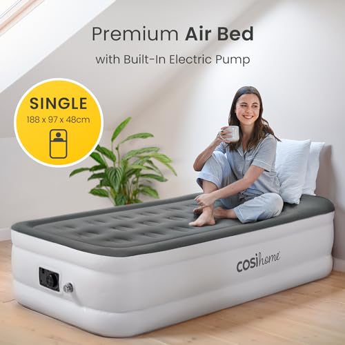 Image of Cosi Home Single Sized Air Bed - Premium Single Inflatable Mattress With a Built-in Electric Pump, Integrated Raised Pillow and Storage Bag