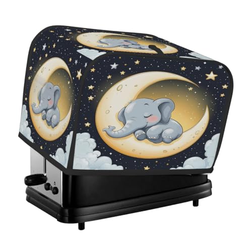 Housse de protection universelle pour grille-pain (2 tranches), motif lune, nuage, étoile, éléphant, anti-poussière, imperméable, tissu anti-rayures pour appareils de cuisine