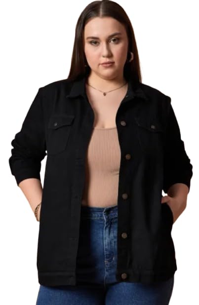 tripursundari fashion Black Woman long 100% Cotton Denim Relaxed Trucker Jacket 30200-picture-38