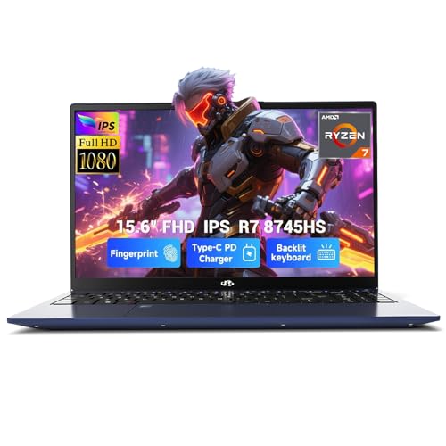 Image of NIMO 15.6 inch IPS FHD-Gaming-Laptop, AMD Ryzen 7 8745HS 16GB DDR5 RAM 512GB SSD (Beat R9 6900HX, up to 4.9GHz) Radeon 780M GPU 100W Type-C Computer with Fingerprint USB-C 4.0 Backlit Keyboard