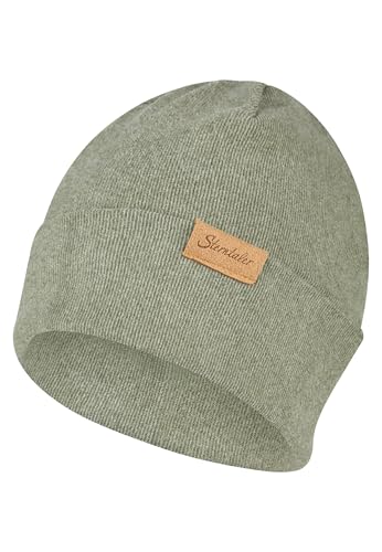 Sterntaler Beanie aus feiner Strickware - Zeitlose Unisex Mütze mit Umschlag - Verschiedene Tragevarianten - bequem und elastisch - mattgrün Größe 53