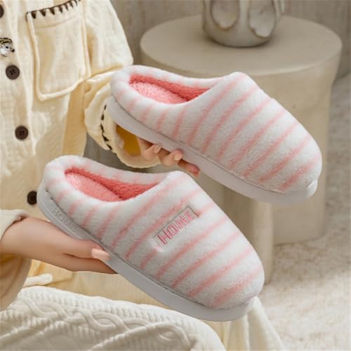 Plush Striped Slippers for Women Fuzzy Slip-on Striped House Shoes Memory Foam Slipper Warm Home Slippers with Anti-Slip Sole2