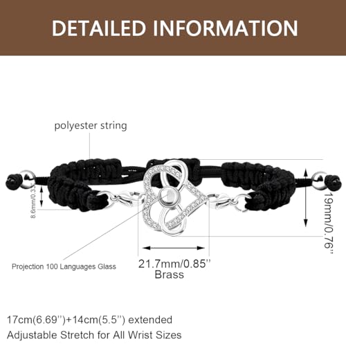 Image of 100 Languages I Love You Bracelet Necklace Heart Projection Bracelets Adjustable Braided Rope Friendship Love Gifts for Mom Best Friends