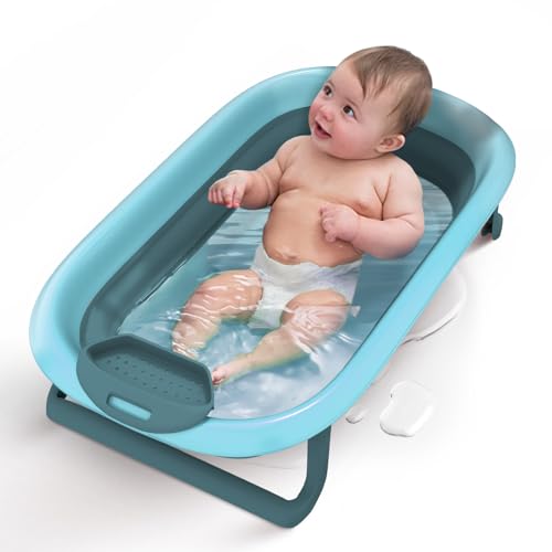 StarAndDaisy Baby Bathtub for 0-5 Years/Foldable Bathtub for Kids with Space-Saving Design, Newborn Baby Folding Bath Tub for Boys & Girls with Soap Tray, Easy to Store (BT-Blue)
