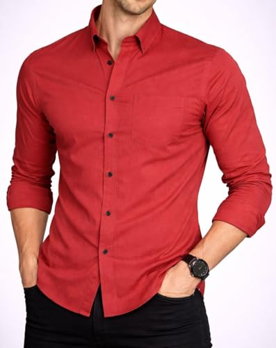 Image of Men's Slim Fit Long Sleeve Button-Down Shirt, Casual Formal Style with Chest Pocket