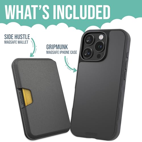 Image of Smartish iPhone 16 Pro Magnetic Case with MagSafe Wallet - Gripmunk - Magsafe Compatible Thin Grip Cover + Detachable Magnetic Credit Card Holder - Black Tie Affair