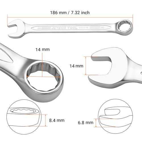 Image of Jetech 14mm Combination Wrench - Industrial Grade, Chrome Vanadium Steel, Sand Blasted Finish, Precision Machined 12-Point Opening, Off-Corners Design, 15-Degree Offset (Pack of 2)