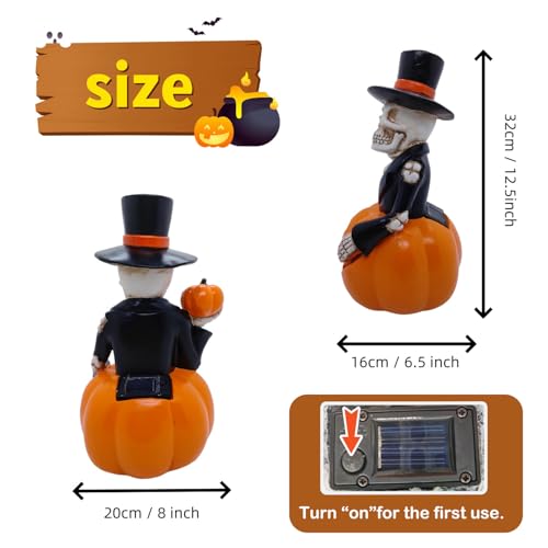 Image of Solar Outdoor Decorations Wizard Skeleton with Pumpkin Figurine Lights, Fall Pumpkin Garden Decor for Yard Patio Porch, LED Skull Gothic Party Accessories, Home Gift for Mardi Gras Shrove Tuesday