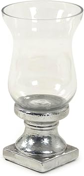 Glass Hurricane Vase with Silver Pedestal Base Elegant Candle Holder for Pillar Candles, Floral Displays, and Table Centerpieces Small