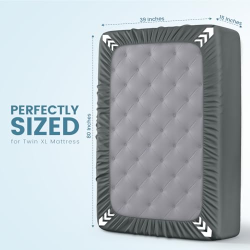 Image of Twin XL Size Mattress Protector Waterproof, Premium 200 GSM Terry Mattress Cover, Soft & Breathable Bed Cover, Fitted Sheet Style Stretchable Deep Pockets 15 inch by Utopia Bedding (Gray)