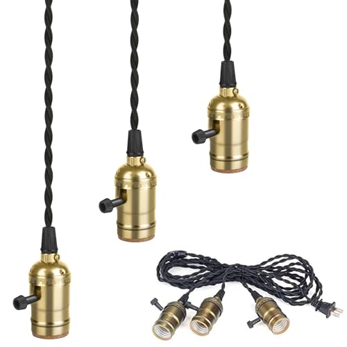 Vintage Plug-in Pendant Light Kit with 1-to-3 Hanging E26/E27 Sockets,