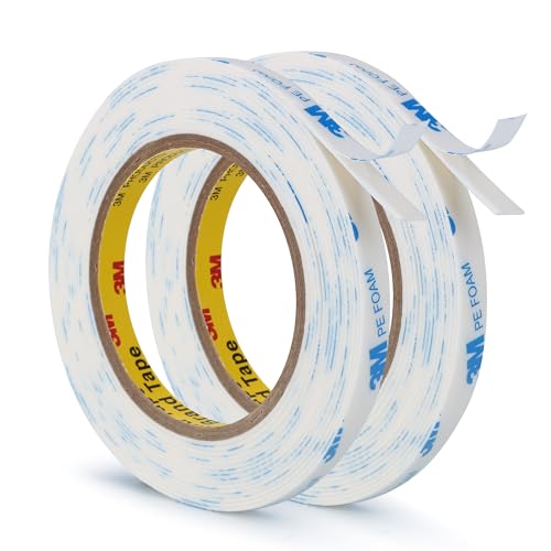 Double Sided Tape PE Foam Tape 1cm × 5m 2 Pack Strong Permanent Adhesive Tape Heavy Duty Waterproof for Home Office Decor Crafts Arts DIY Paint Picture Poster