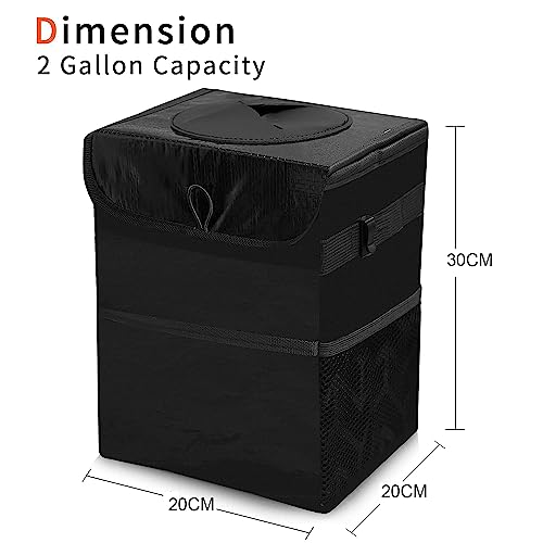 Image of House of Quirk Polyester Manual-Lift Car Trash Can With Foldable Lid And Storage Pockets, Leak-Proof Multipurpose Hanging Bag (Black)