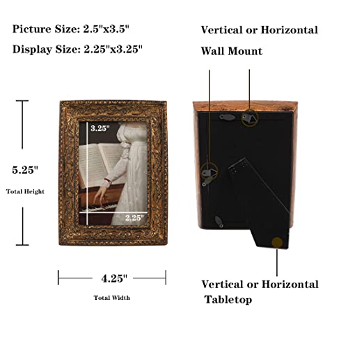 Kangce Vintage Picture Frames 2.5X3.5 Wallet Size Picture Frames Set Small Ornate Picture Frame Antique Frames Photo Gallery Wall Mount And Tabletop Easel With Embossed Floral,Bronze Gold #TOP1