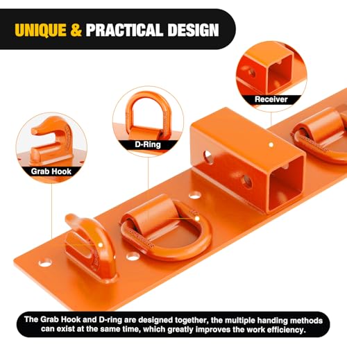 Image of Nilight 3 /8 inch Tractor Bucket Grab Hooks with 1 /2 inch Tie Down Ring and 2 inch Receiver Grade 70 Forged Steel Bolt-On for John Deere Compact Tractor Bucket RV UTV Truck Max 4700LBS, Orange