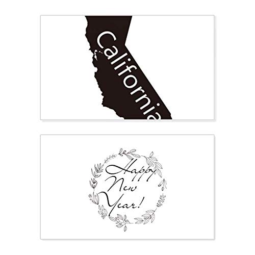 Tarjeta de año nuevo de California elegante con silueta de mapa y mensaje de bendición
