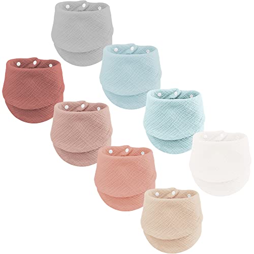 Image of Bandana Drool Bibs, Neutral Muslin Baby Bibs for Drooling and Teething, Soft Absorbent Newborn Bibs for 0-6/6-12 Months Infant Toddler with Adjustable Snaps - Solid Color, 8 Pack…