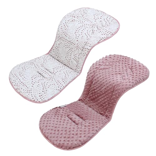 Image of Baby Stroller Cushion,Soft Minky Dotted and Printed Stroller Seat Liner-Reversible Universal Breathable and Soft Newborn Stroller Pad, Cotton Infant Car Seat Insert-82x37cm,1 Pack(Pink Raindrops)