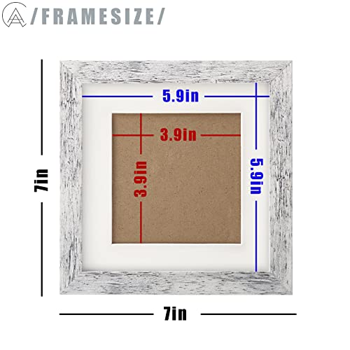 Aevete 6X6 Picture Frames Distressed White Rustic Square Frame With 4X4 Mat For Tabletop Wall Decor #TOP3