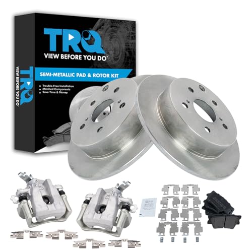 Image of TRQ Rear Brake Pad and Rotor Set Semi Metallic Rotors Calipers Compatible with 2009-2010 Pontiac Vibe 2009-2013 Toyota Matrix